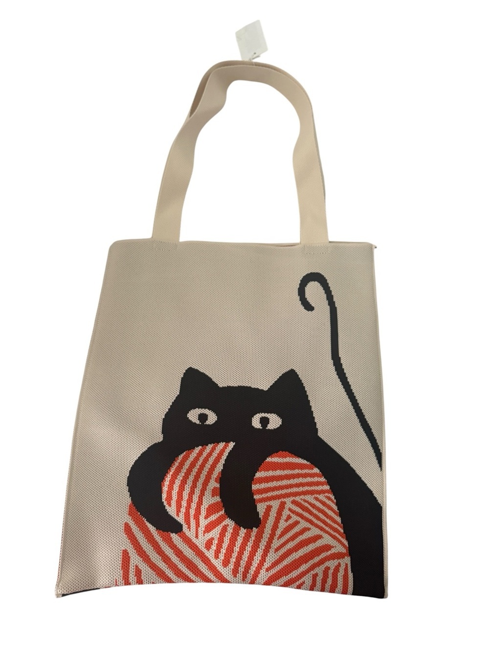 NWT Adorable Black Cat Knit Tote Bag - Aesthetic Jacquard Yarn Cat Shoulder Bag